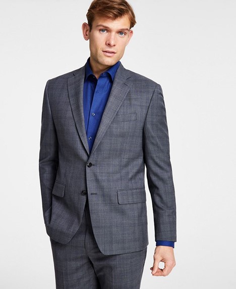 Stylish printed men's suit featuring modern pattern from Libin’s Menswear
