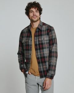 Men's diamond plaid shirt in blue tones from Libin’s Menswear