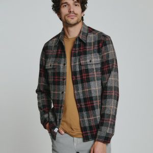 Men's diamond plaid shirt in blue tones from Libin’s Menswear